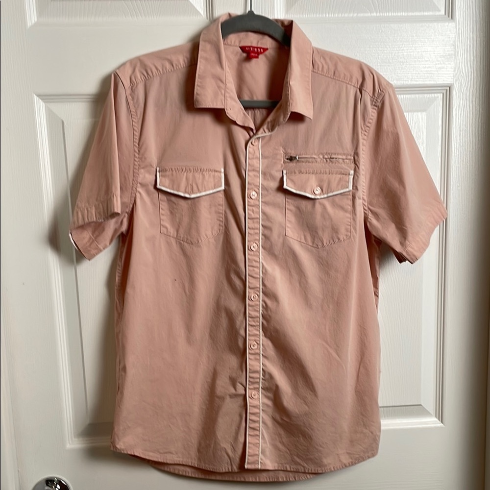 Guess Men's Casual Button Down Shirt - Light Pink